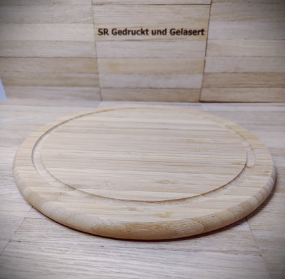 Schneidebrett rund aus Bambus 25 x 1,5 cm mit Wunschgravur Vesperbrett Schneidbrett Brett Brettchen Frühstücksbrett Geschenk