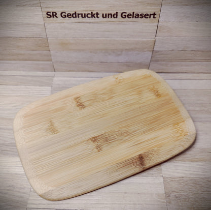 Schneidebrett aus Bambus abgerundet ca. 23 x 15 x 1 cm mit Wunschgravur Vesperbrett Frühstücksbrettchen  Geschenk