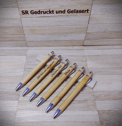 Kugelschreiber personalisiert aus Bambus mit Samthülle und Gravur Business schwarz Holzkugelschreiber Holz Gastgeschenk Kuli Stift Etui