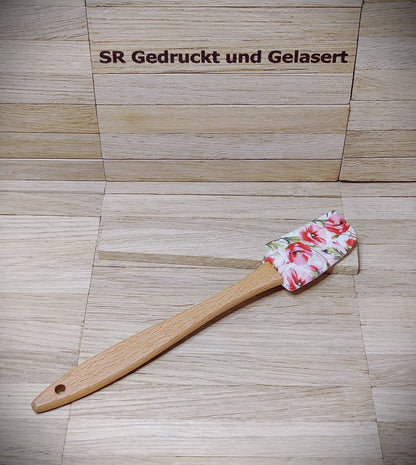 Silikonschaber Holz Spatel Teigschaber mit Motiv backen, kochen, grillen ca. 21 cm lang floral Blumen Flamingo Rose Geschenk