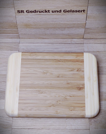 Massives Hackbrett Schneidebrett aus Bambus ca. 20 x 15 x 2 cm mit Wunschgravur kontrast zweifarbig  Geschenk