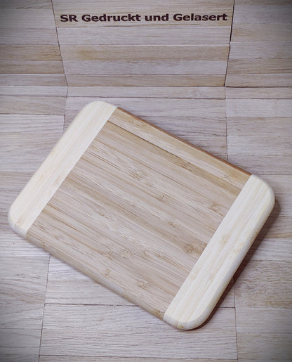 Massives Hackbrett Schneidebrett aus Bambus ca. 20 x 15 x 2 cm mit Wunschgravur kontrast zweifarbig  Geschenk