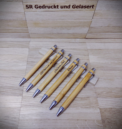 Kugelschreiber personalisiert aus Bambus mit Samthülle und Gravur Business schwarz Holzkugelschreiber Holz Gastgeschenk Kuli Stift Etui