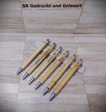 Kugelschreiber personalisiert aus Bambus mit Samtetui mit Kordel individueller Gravur Holzkugelschreiber Holz Gastgeschenk Geschenk