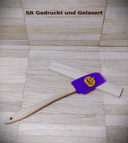 Teigschaber Silikonspatel Bambus Löffel  mit Motiv backen, kochen, grillen ca. 21 cm lang Katze Spinne Kürbis Gespenst Halloween Geschenk