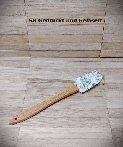 Silikonschaber Holz Spatel Teigschaber mit Motiv backen, kochen, grillen ca. 21 cm lang floral Blumen Flamingo Rose Geschenk