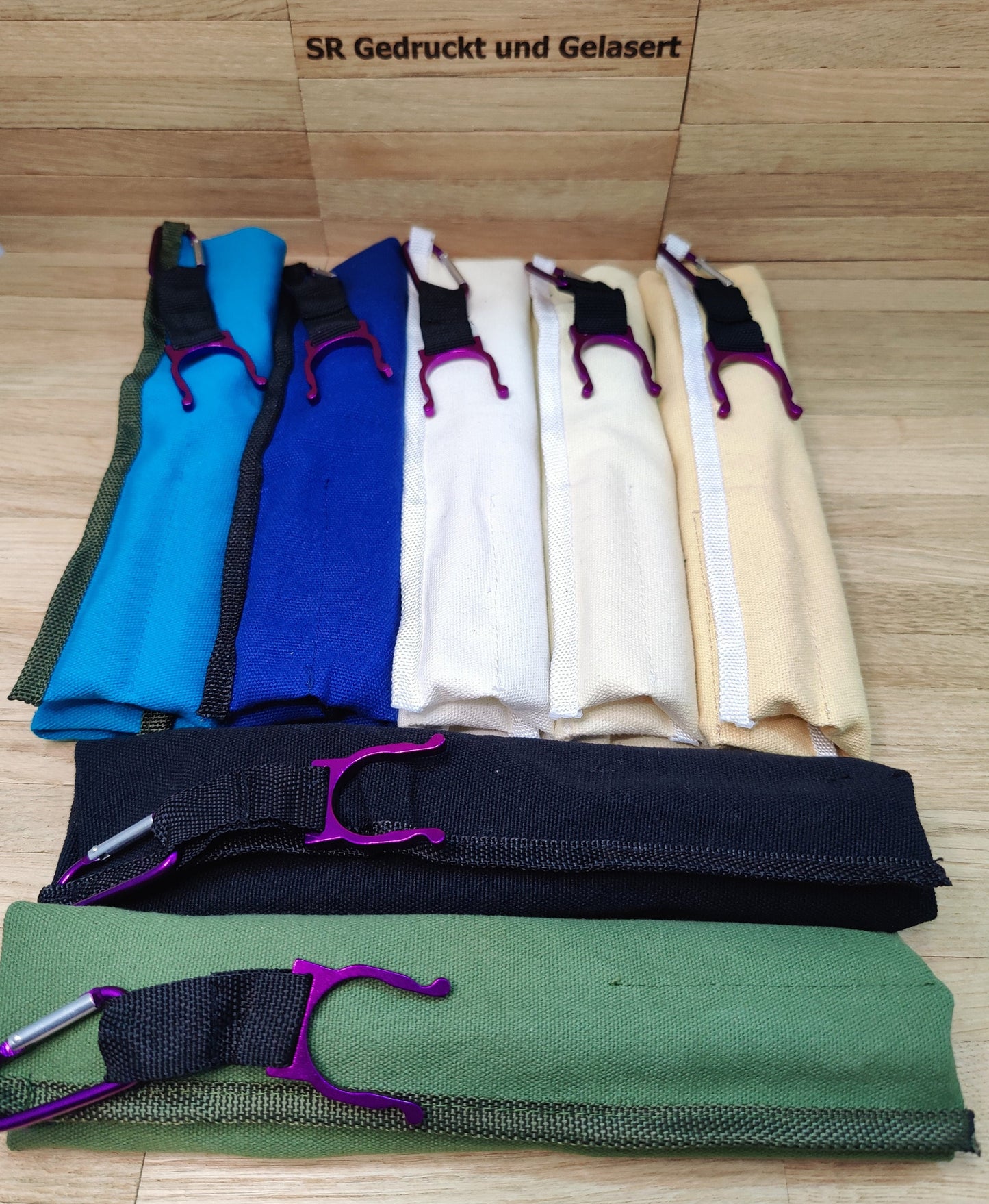 Reisebesteck Campingbesteck aus Bambus 8-teilig mit Stofftasche und Karabiner Wunschgravur individuelles Geschenk Geschenkidee Geschenk