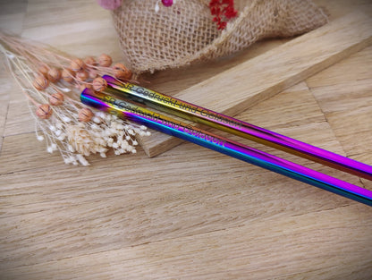 1 Paar Essstäbchen 2 Stück Chinesische Stäbchen Chopsticks Edelstahl mit Gravur Wunschgravur 23cm versch. Farben  Geschenk