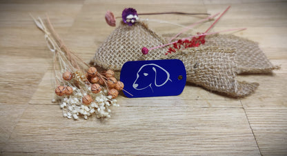 Hundemarke groß Halsband Erkennungsmarke Hunde ID Dog Tag Schlüsselanhänger aus Aluminium mit Gravur 50 x 30 x 1 mm versch. Farben  Geschenk
