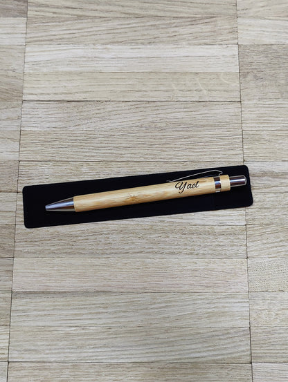 Kugelschreiber personalisiert aus Bambus mit Samthülle und Gravur Business schwarz Holzkugelschreiber Holz Gastgeschenk Kuli Stift Etui