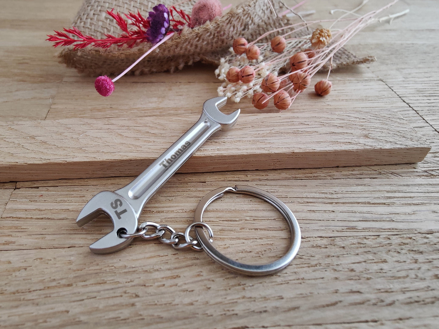 Schlüsselanhänger Ringschlüssel Werkzeug DIY Heimwerken Edelstahl mit Gravur  Geschenk