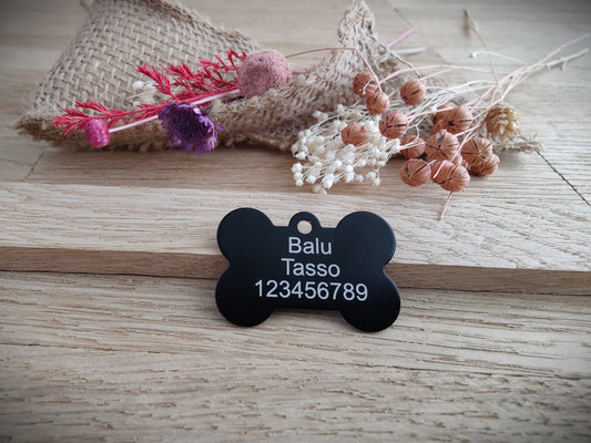 Tiermarke Hundemarke Knochen Halsband Erkennungsmarke Hunde ID Dog Tag Aluminium mit Gravur 37 x 25 x 1 mm versch. Farben  Geschenk