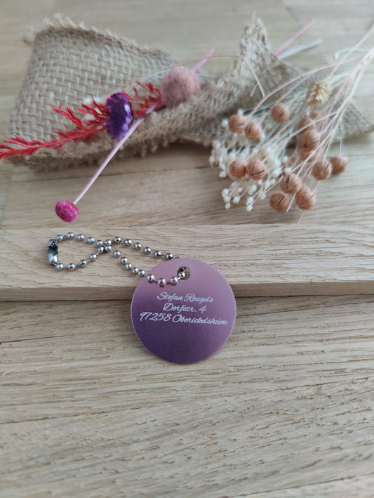 Tiermarke Hundemarke Dog Tag rund 30mm mit Gravur in verschiedenen Farben Aluminium mit 12cm Kugelkette  Geschenk