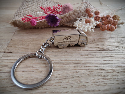 Schlüsselanhänger personalisiert LKW Truck Brummi Edelstahl mit Gravur 35x11x16mm Geschenk