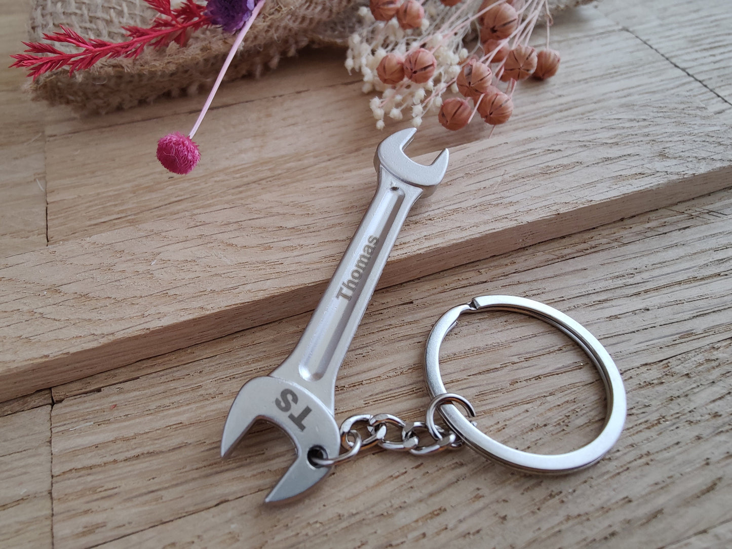Schlüsselanhänger Ringschlüssel Werkzeug DIY Heimwerken Edelstahl mit Gravur  Geschenk