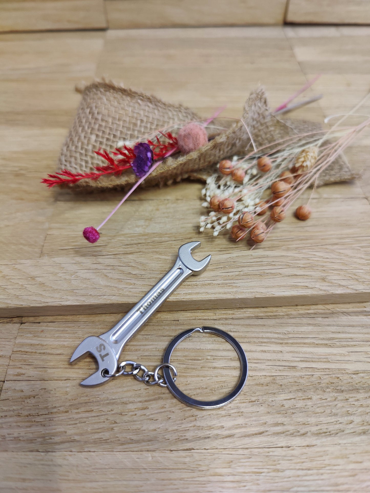Schlüsselanhänger Ringschlüssel Werkzeug DIY Heimwerken Edelstahl mit Gravur  Geschenk