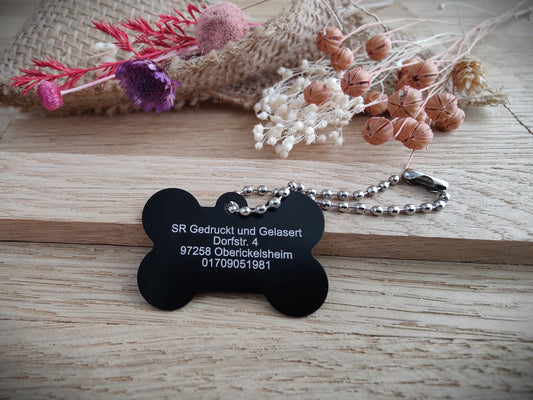 Tiermarke Hundemarke Knochen Halsband Erkennungsmarke Hunde ID Dog Tag Aluminium mit Gravur 37 x 25 x 1 mm versch. Farben  Geschenk