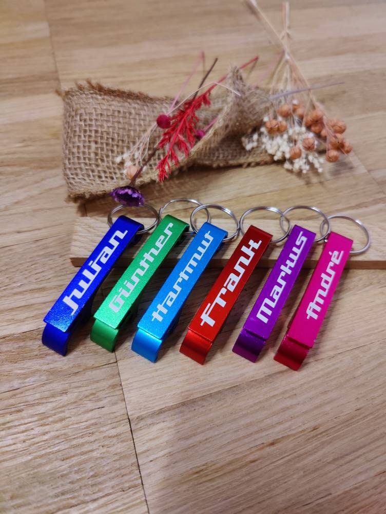 Flaschenöffner personalisiert 2 in 1 Dosenöffner als Schlüsselanhänger mit Gravur Geschenk Geschenkidee in verschiedenen Farben Aluminium