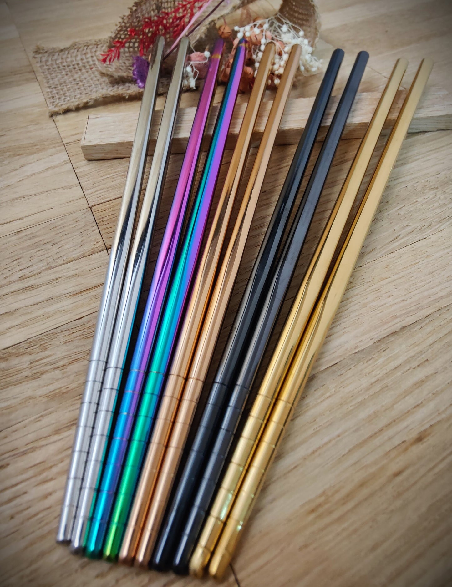 1 Paar Chopsticks 2 Stück Chinesische Stäbchen Edelstahl mit Gravur Wunschgravur 20,5 cm versch. Farben Geschenk