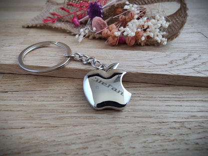 Schlüsselanhänger personalisiert Apfel Edelstahl massiv mit Gravur 25x27x7.5 mm  Geschenk