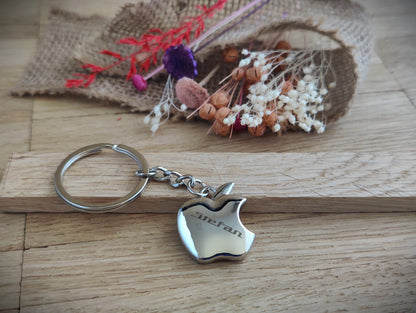 Schlüsselanhänger personalisiert Apfel Edelstahl massiv mit Gravur 25x27x7.5 mm  Geschenk