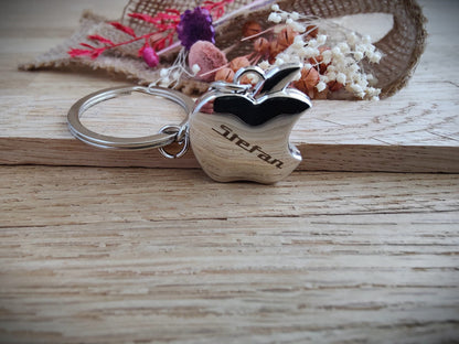 Schlüsselanhänger personalisiert Apfel Edelstahl massiv mit Gravur 25x27x7.5 mm  Geschenk
