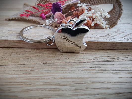 Schlüsselanhänger personalisiert Apfel Edelstahl massiv mit Gravur 25x27x7.5 mm  Geschenk