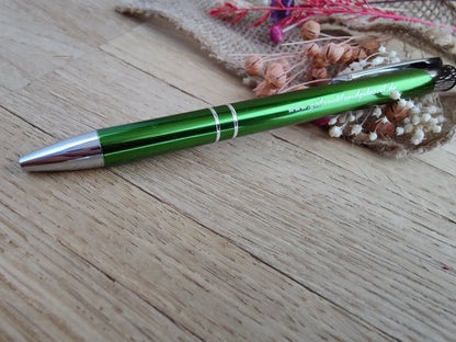 Kugelschreiber personalisiert Aluminium grün mit individueller Gravur Gastgeschenk Geschenk