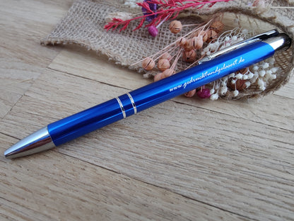 Kugelschreiber personalisiert Aluminium blau mit individueller Gravur Gastgeschenk Geschenk