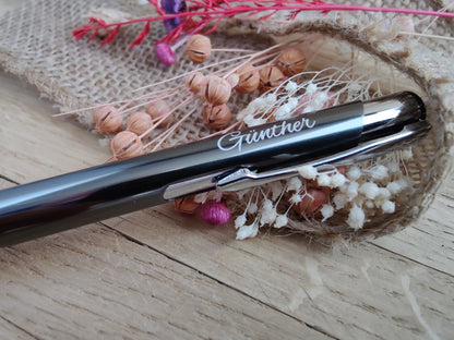 Kugelschreiber personalisiert Aluminium gunmetal grau mit individueller Gravur Gastgeschenk Geschenk
