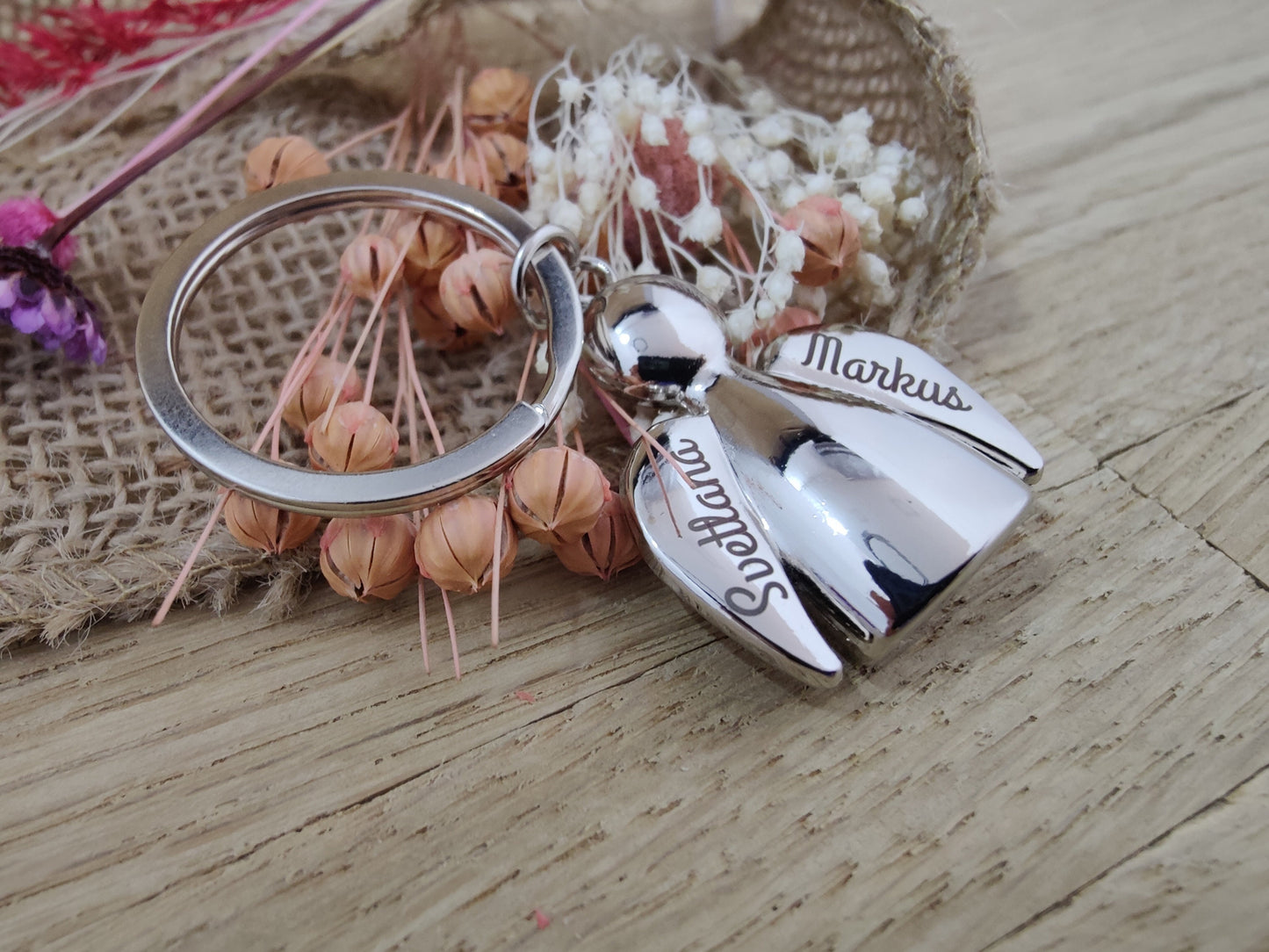 Schlüsselanhänger Schutzengel Engel Metall mit individueller Gravur personalisiert Geschenk