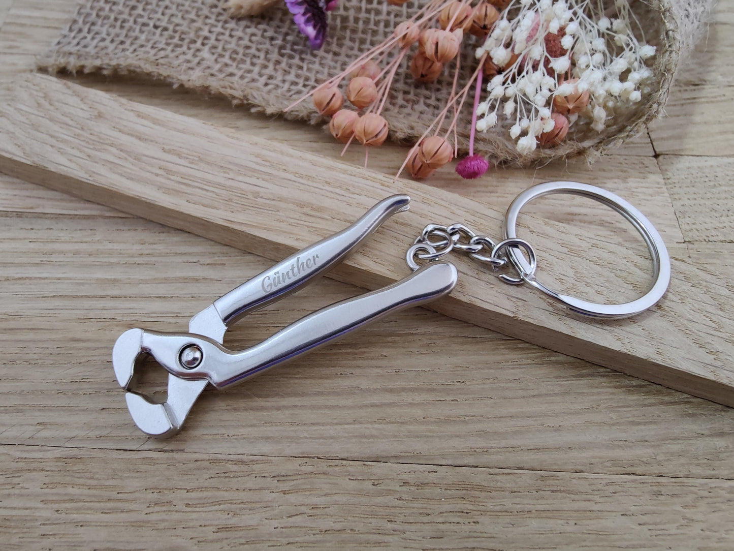 Schlüsselanhänger Zange Kneifzange Beißzange Werkzeug DIY Heimwerken Metall mit individueller Gravur Geschenk
