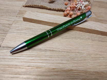 Kugelschreiber personalisiert Aluminium grün mit individueller Gravur Gastgeschenk Geschenk