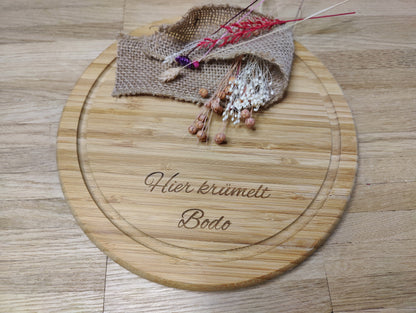 Schneidebrett rund aus Bambus 25 x 1,5 cm mit Wunschgravur Vesperbrett Schneidbrett Brett Brettchen Frühstücksbrett Geschenk