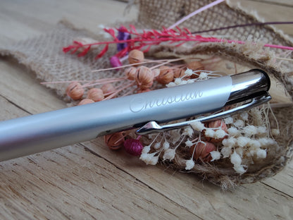 Kugelschreiber personalisiert Aluminium silber mit individueller Gravur Gastgeschenk Geschenk