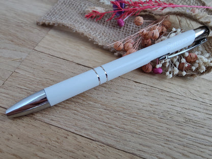 Kugelschreiber personalisiert Aluminium weiß mit individueller Gravur Gastgeschenk Geschenk