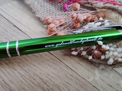 Kugelschreiber personalisiert Aluminium grün mit individueller Gravur Gastgeschenk Geschenk