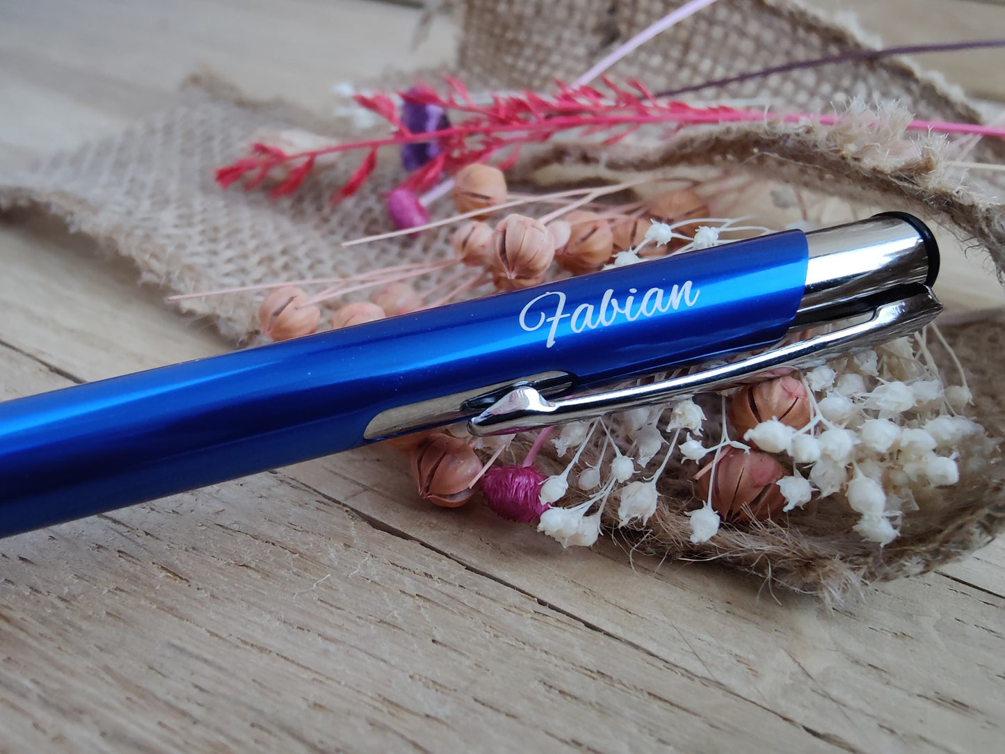 Kugelschreiber personalisiert Aluminium blau mit individueller Gravur Gastgeschenk Geschenk