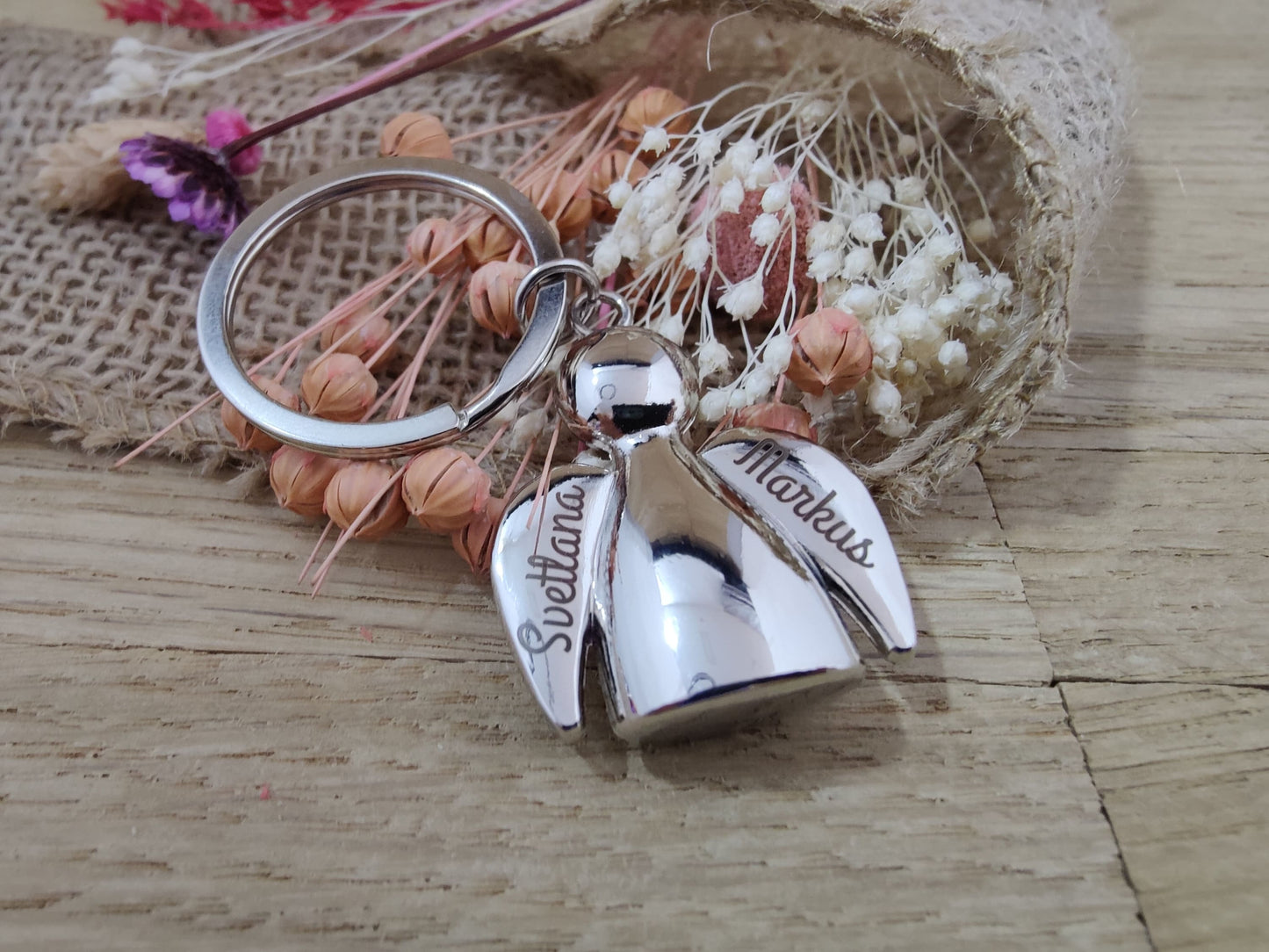Schlüsselanhänger Schutzengel Engel Metall mit individueller Gravur personalisiert Geschenk
