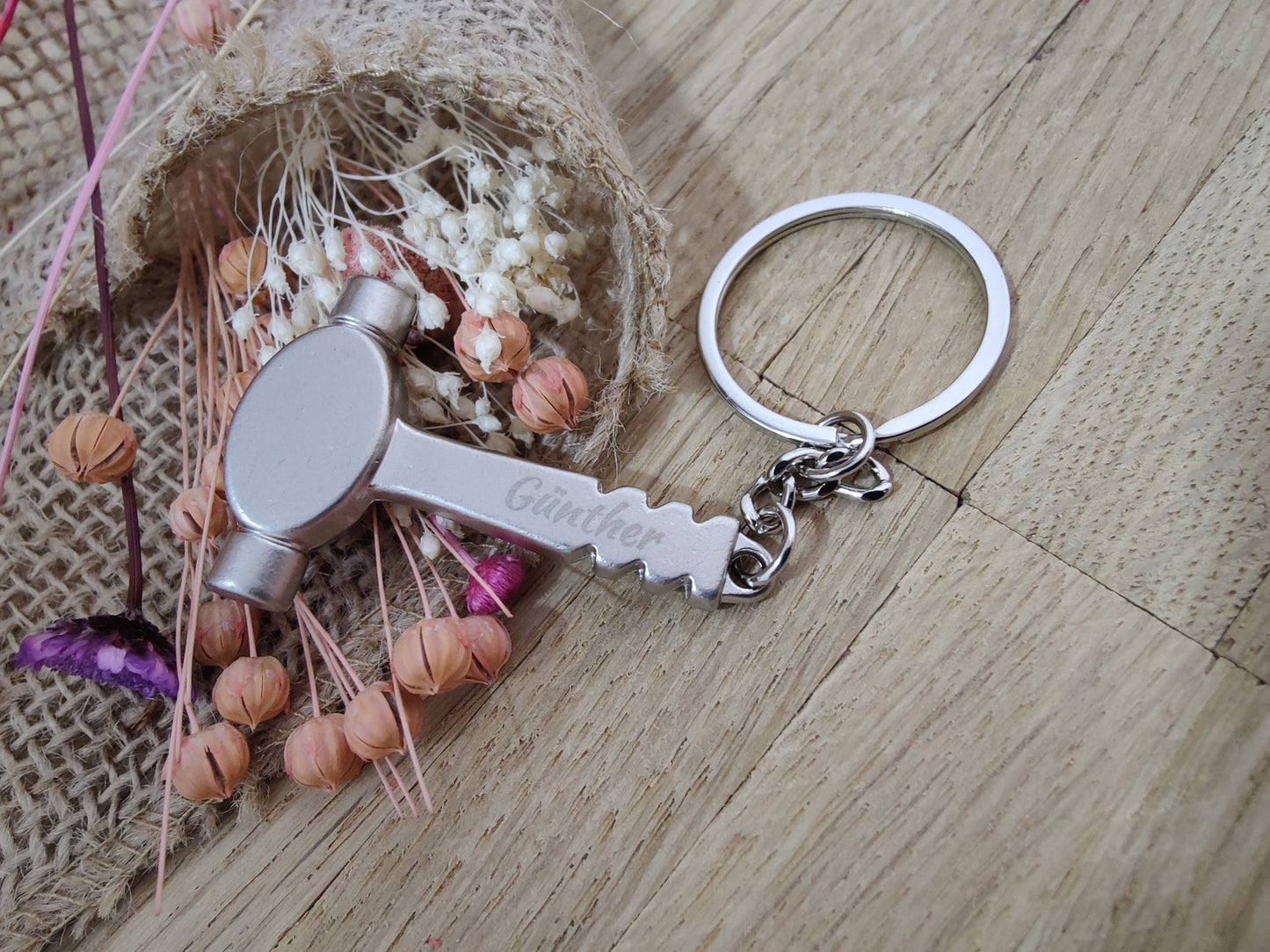 Schlüsselanhänger Hammer Werkzeug DIY Heimwerken Metall mit individueller Gravur Geschenk