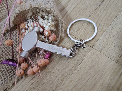Schlüsselanhänger Hammer Werkzeug DIY Heimwerken Metall mit individueller Gravur Geschenk