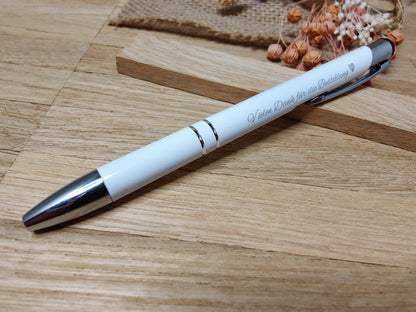 Kugelschreiber personalisiert Aluminium weiß mit individueller Gravur Gastgeschenk Geschenk