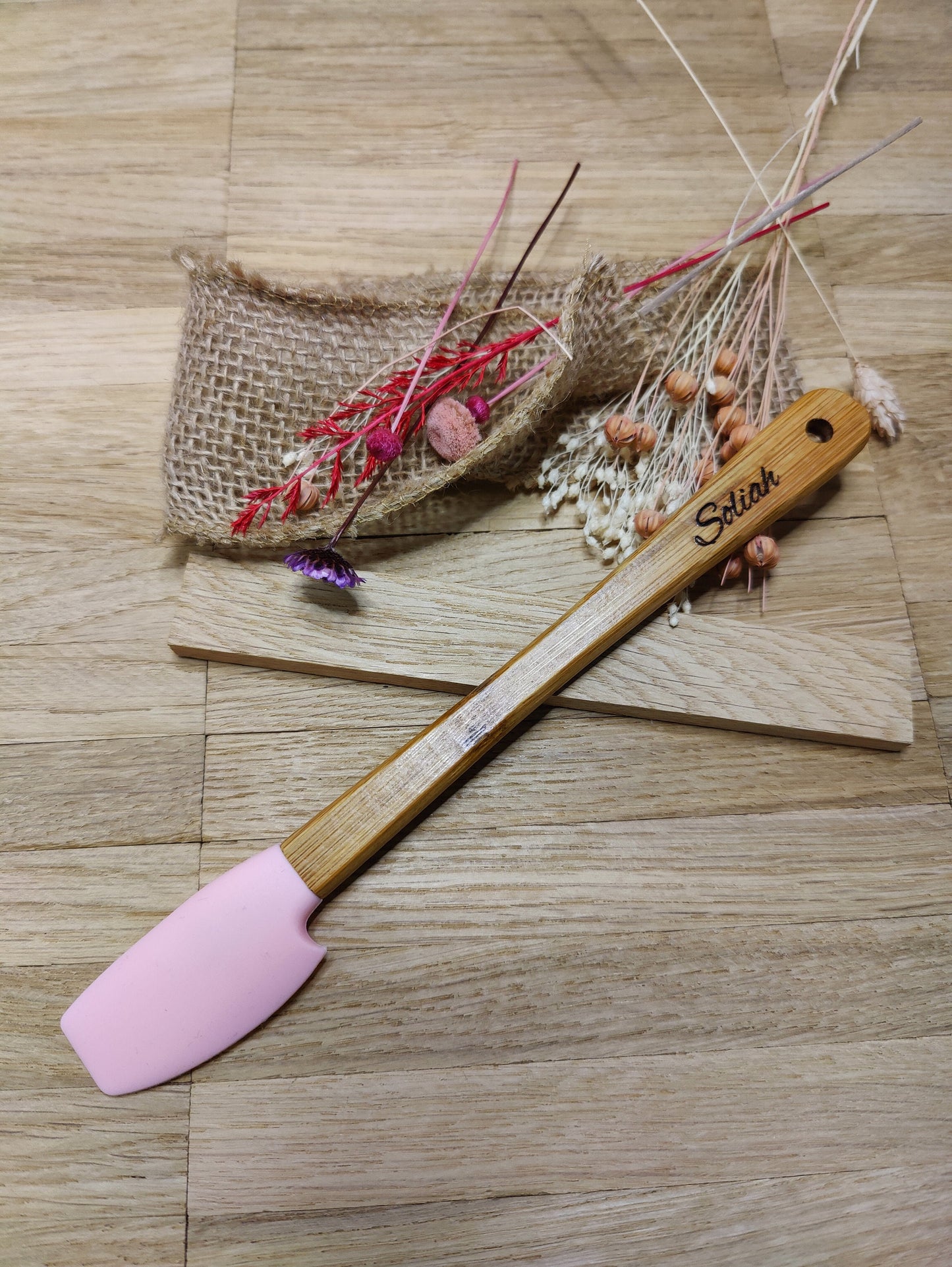 Teigschaber Silikonschaber personalisiert rosa  backen, kochen uvm. ca. 21 cm lang mit Wunschgravur personalisiert