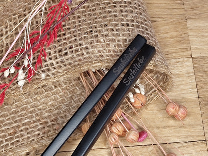 1 Paar Chopsticks Glasfaser schwarz Chinesische Stäbchen mit Wunschgravur 24 cm Geschenk Essstäbchen Glasfaser