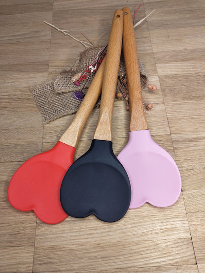 Teigschaber Silikonschaber Herz Silikonspatel 3 Farben zur Wahl  Holz backen, kochen ca. 27 cm lang mit Wunschgravur personalisiert Liebe
