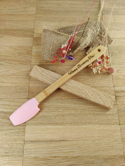 Teigschaber Silikonschaber personalisiert rosa  backen, kochen uvm. ca. 21 cm lang mit Wunschgravur personalisiert