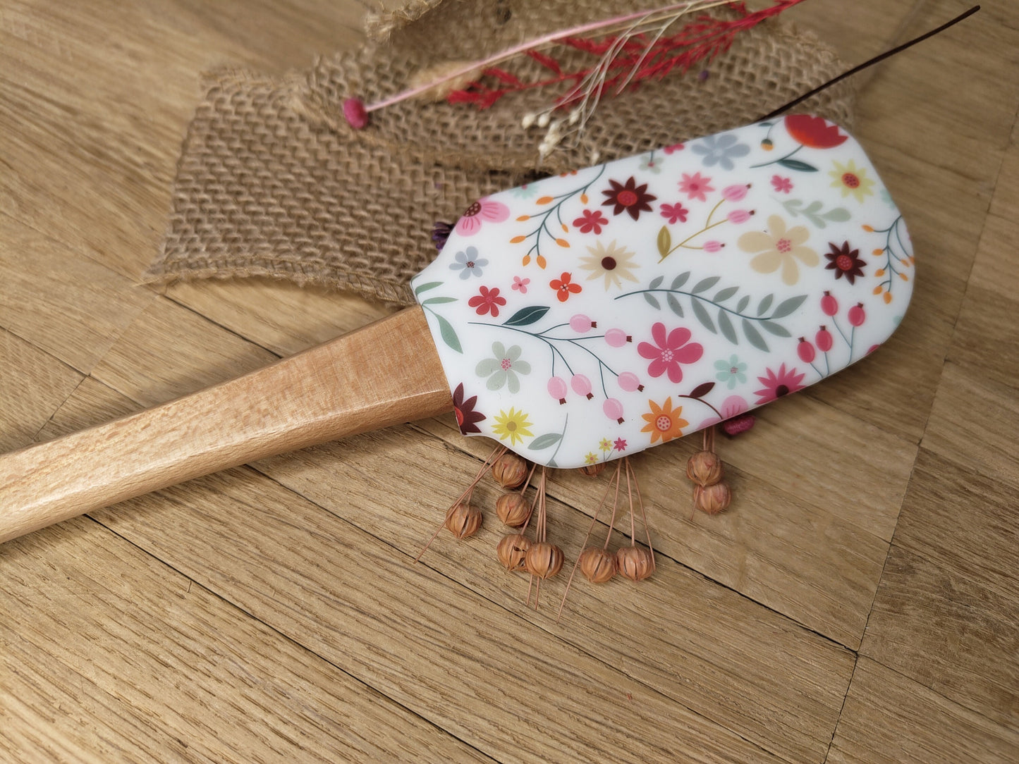 Teigschaber Silikonspatel XXXL personalisiert Holz Spatel  verschiedene Motive backen kochen grillen ca. 31 cm lang floral Zitrone Blumen
