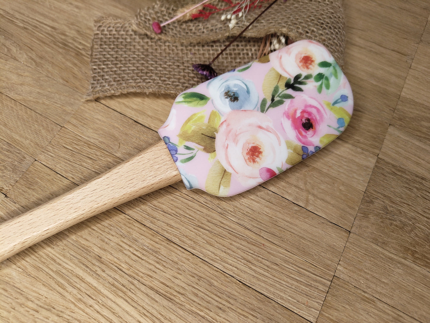 Teigschaber Silikonspatel XXXL personalisiert Holz Spatel  verschiedene Motive backen kochen grillen ca. 31 cm lang floral Zitrone Blumen