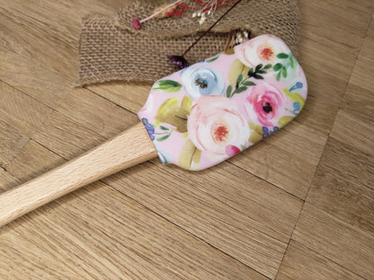 Teigschaber Silikonspatel XXXL personalisiert Holz Spatel  verschiedene Motive backen kochen grillen ca. 31 cm lang floral Zitrone Blumen