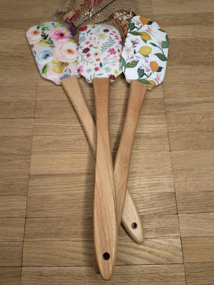 Teigschaber Silikonspatel XXXL personalisiert Holz Spatel  verschiedene Motive backen kochen grillen ca. 31 cm lang floral Zitrone Blumen